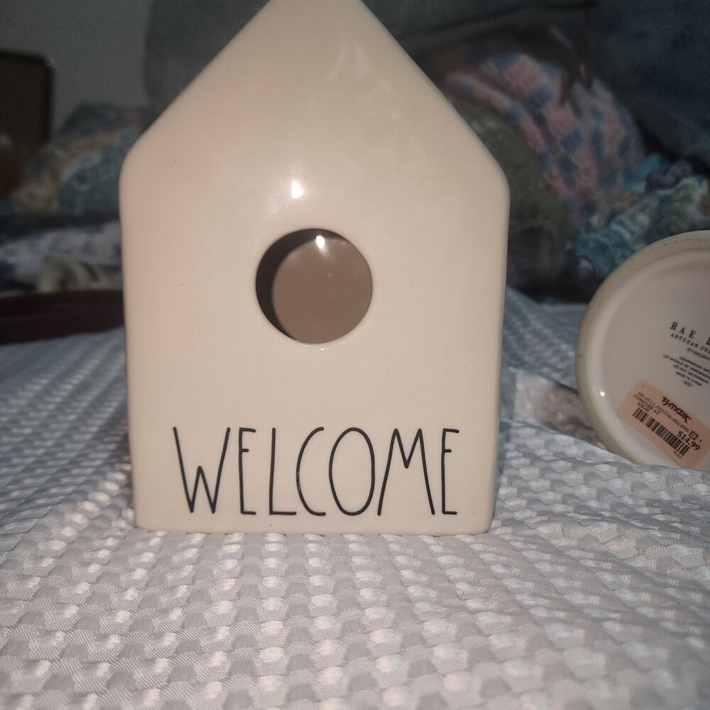 RAE DUNN EUC WELCOME EEK HALLOWEEN BIRD HOUSE CERAMIC
